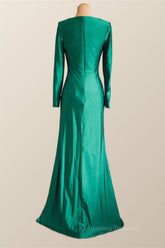Party Dress Inspo, Long Sleeves Green Knotted Front Gown